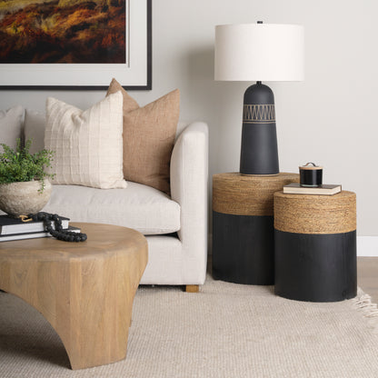 Wenopa Matte Black Wood w/ Natural Jute Accent Tables