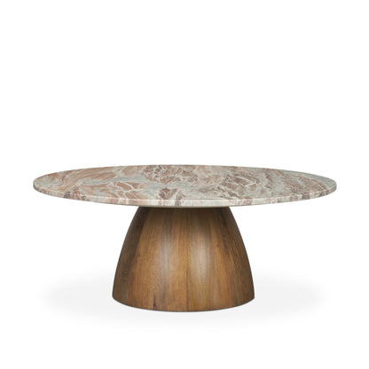 Allyson Round Brown Pedestal w/ Pink Marble Top Coffee Table