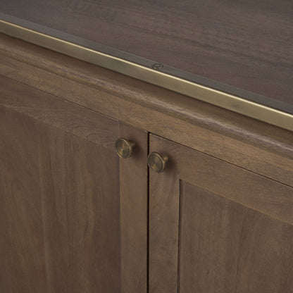 Baron Dark Brown Wood w/ Antiqued Aged Brass Metal 2-Door Open Shelving Unit