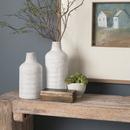 Tisha Small White W/ Terracotta Distressing Metal Vase