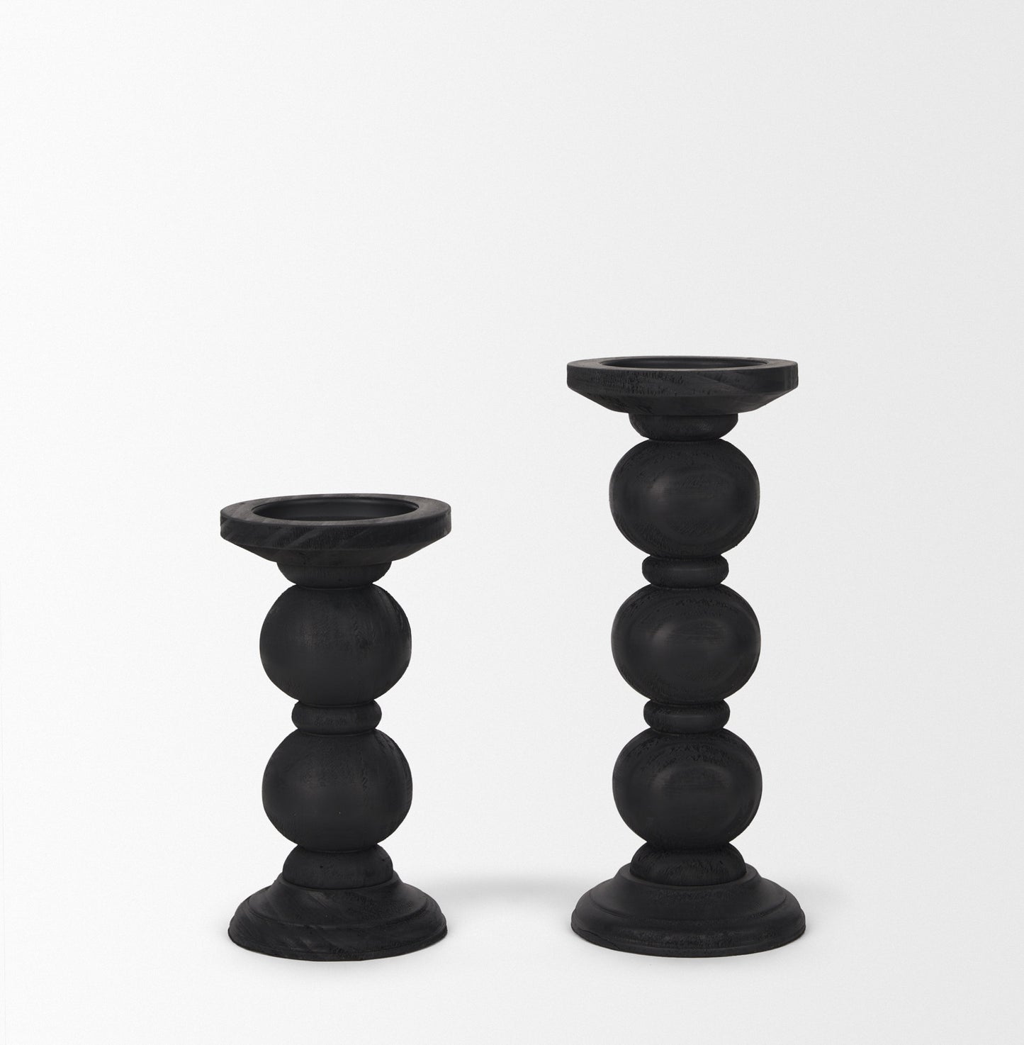 Wanda Matte Black Wood Pillar Candle Holders (Set of 2)
