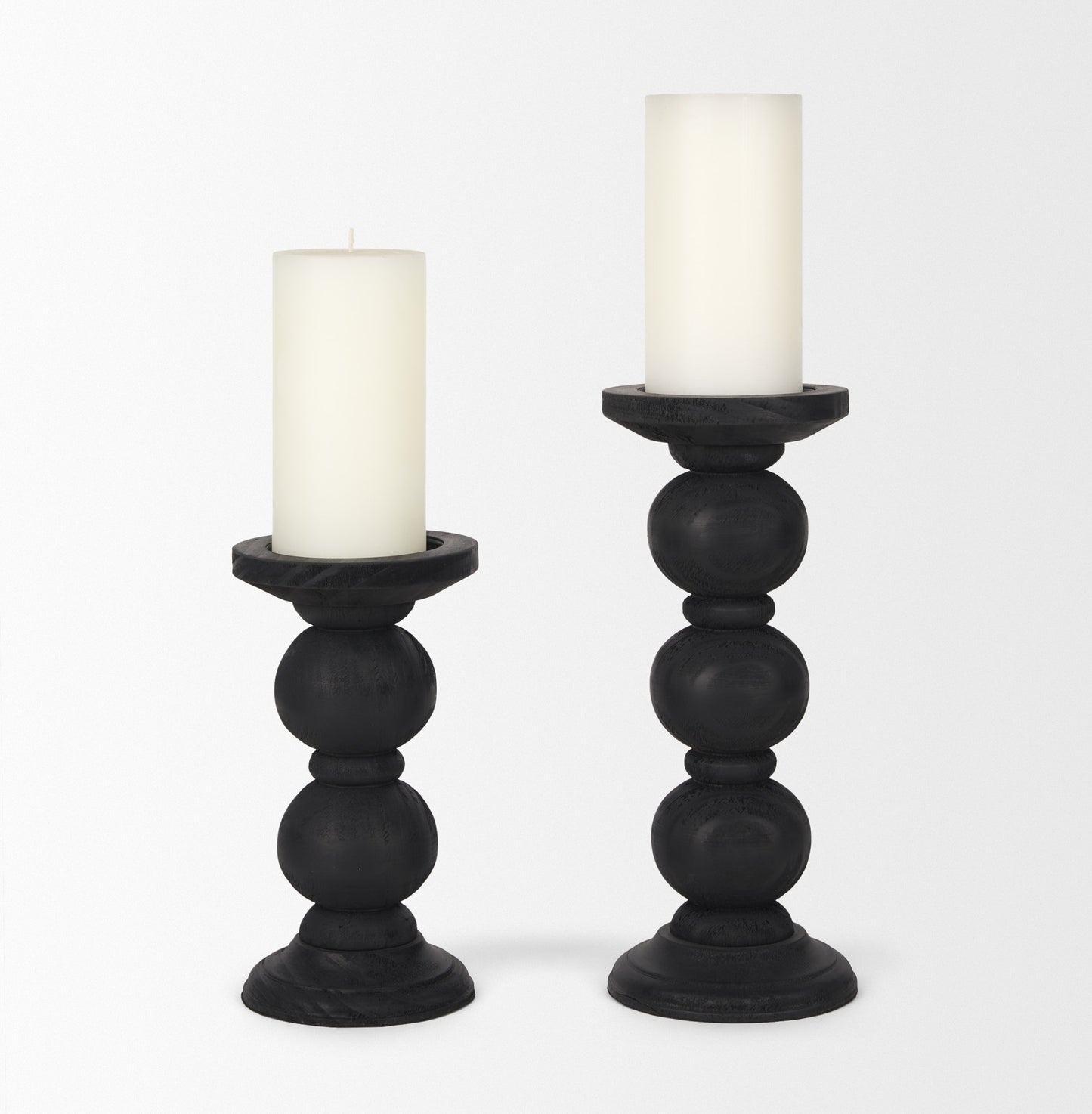 Wanda Matte Black Wood Pillar Candle Holders (Set of 2)