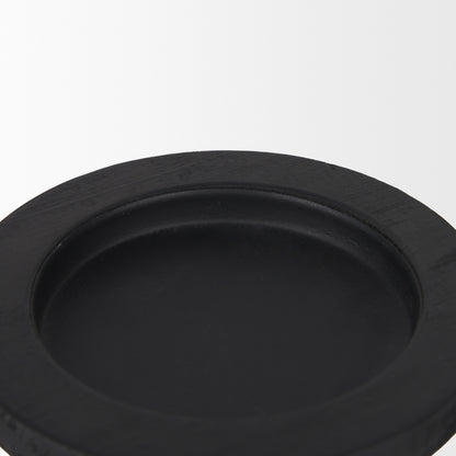 Wanda Matte Black Wood Pillar Candle Holders (Set of 2)