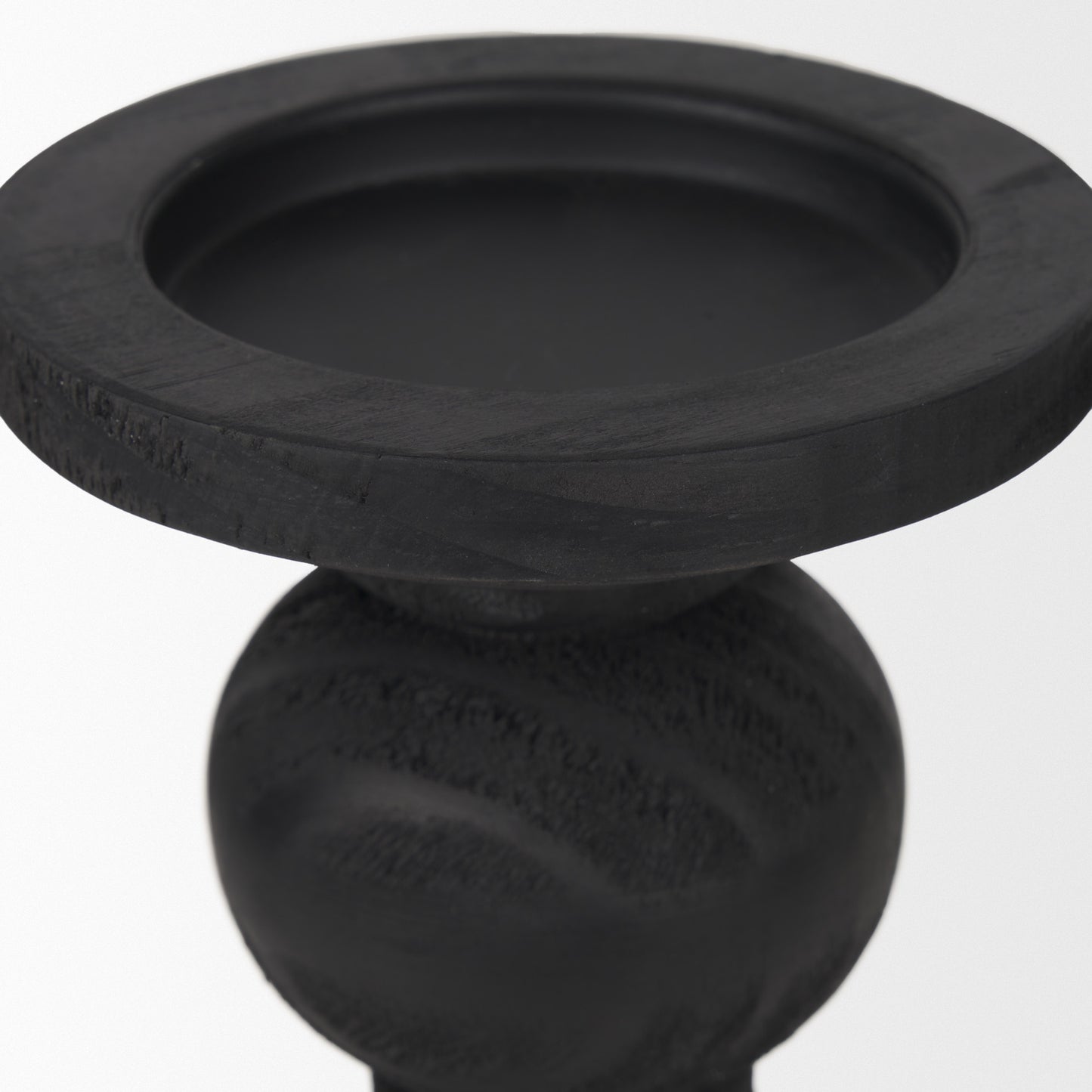 Wanda Matte Black Wood Pillar Candle Holders (Set of 2)