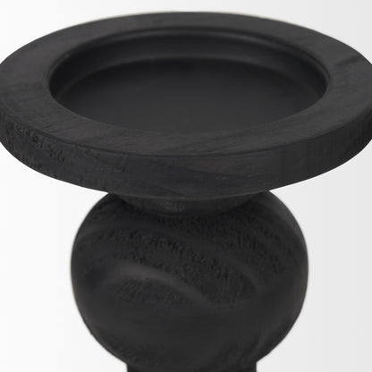 Wanda Matte Black Wood Pillar Candle Holders (Set of 2)