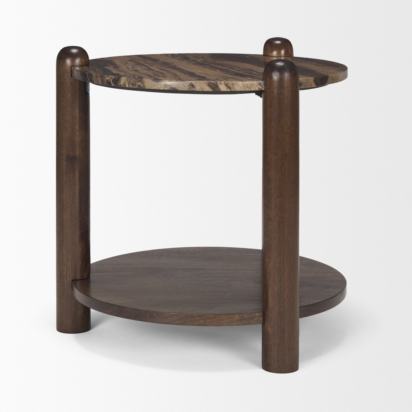 Jovia Brown Mango Wood W/ Cappuccino Marble Round Side Table