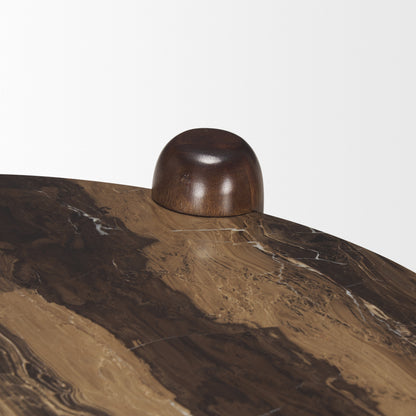 Jovia Brown Mango Wood W/ Cappuccino Marble Round Side Table