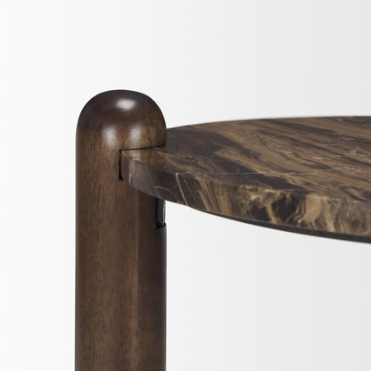 Jovia Brown Mango Wood W/ Cappuccino Marble Round Side Table