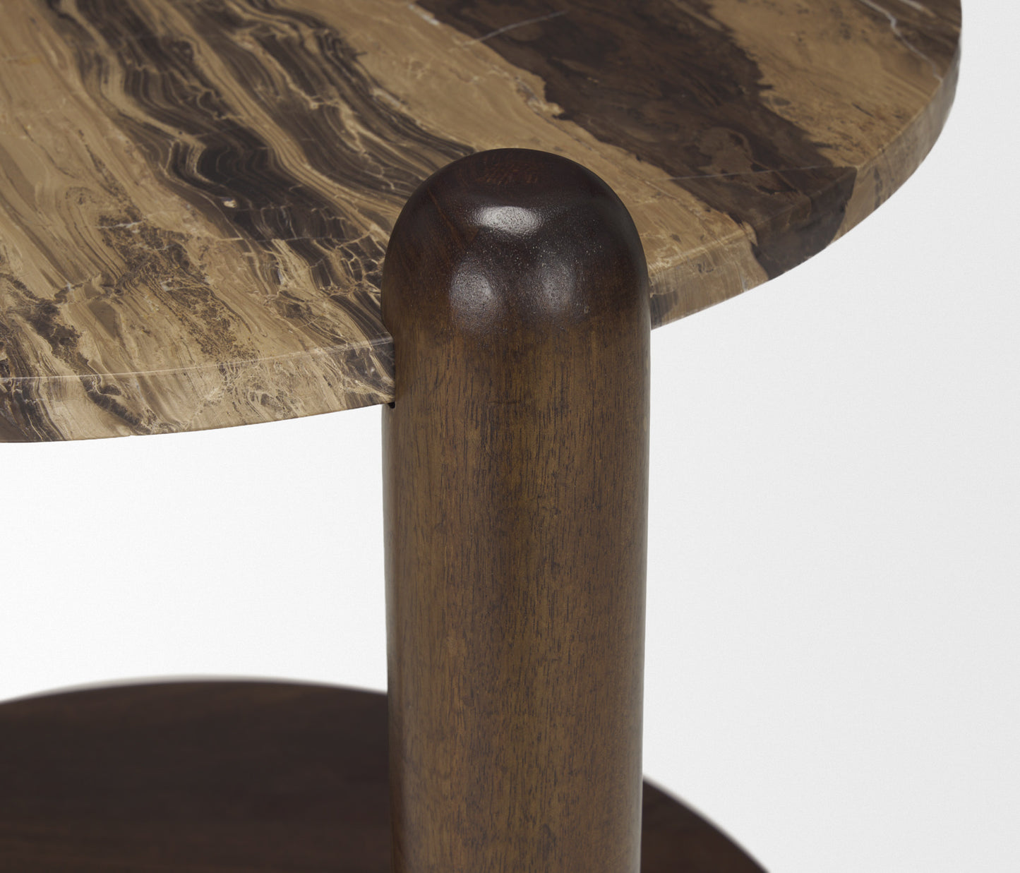 Jovia Brown Mango Wood W/ Cappuccino Marble Round Side Table