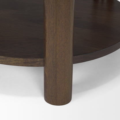 Jovia Brown Mango Wood W/ Cappuccino Marble Round Side Table