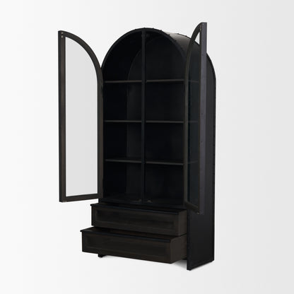 Gehry 72.3" H Dark Brown Metal Brown Wood and Glass Door Display Cabinet