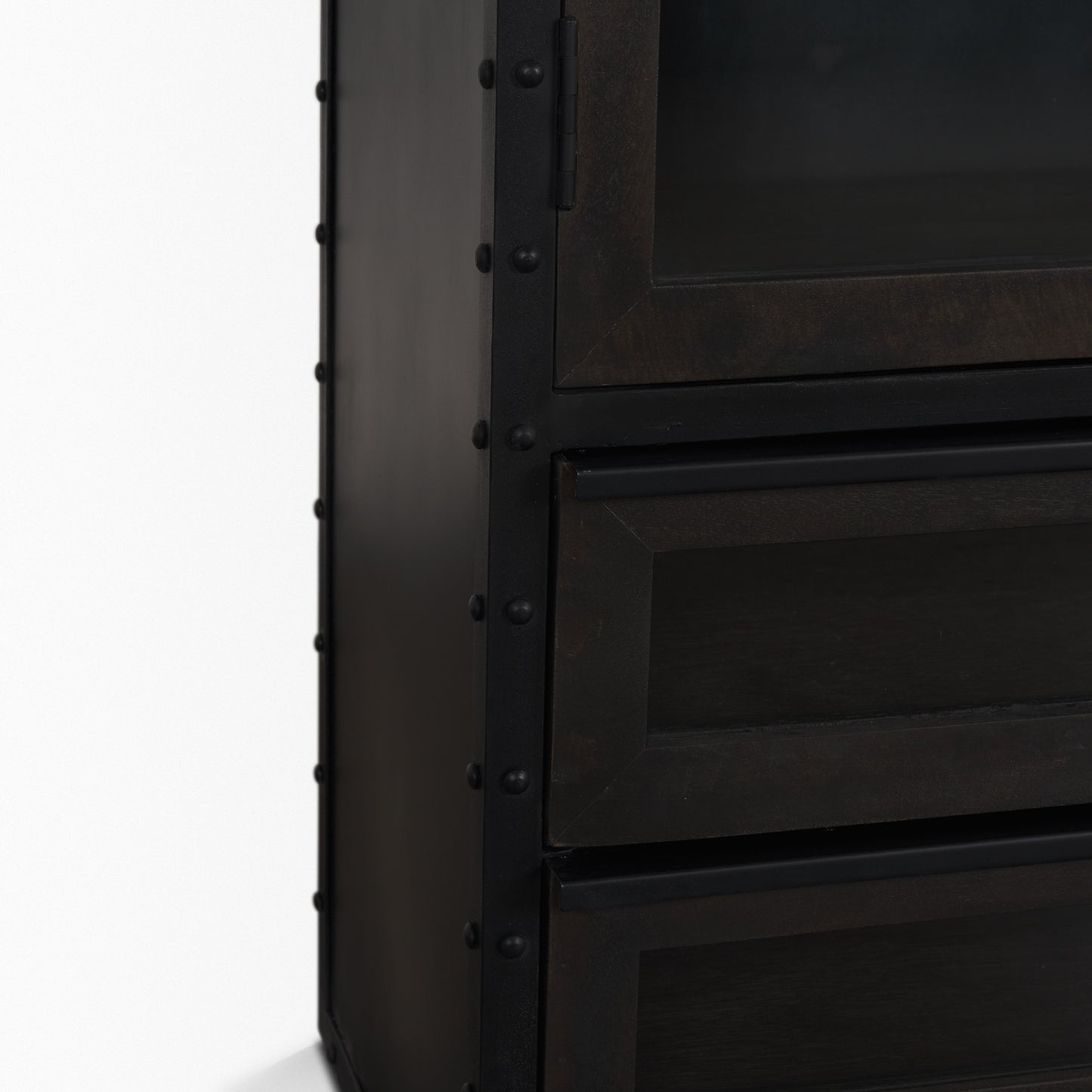 Gehry 72.3" H Dark Brown Metal Brown Wood and Glass Door Display Cabinet