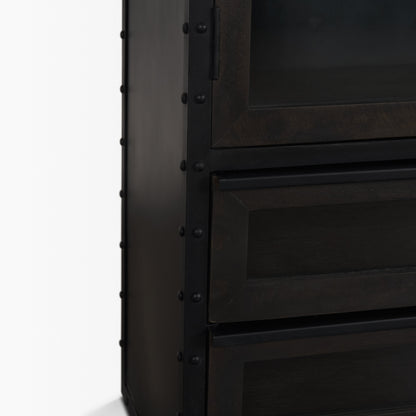 Gehry 72.3" H Dark Brown Metal Brown Wood and Glass Door Display Cabinet