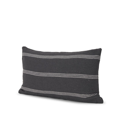 Jayme Gray and White Striped Cotton Decorative Lumbar Pillow Cover