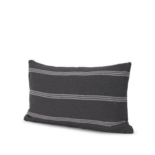Jayme Gray and White Striped Cotton Decorative Lumbar Pillow Cover