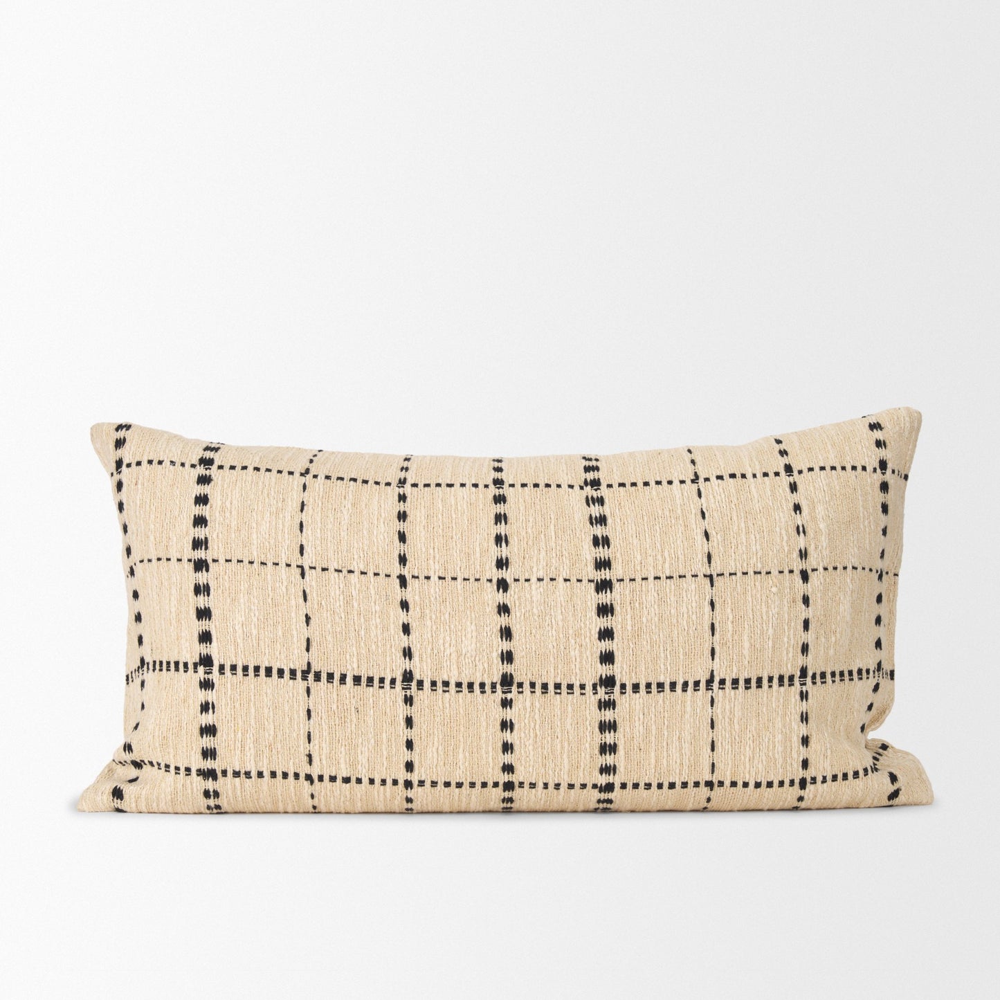 Jaela Beige and Black Striped Checkered Decorative Lumbar Pillow Cover
