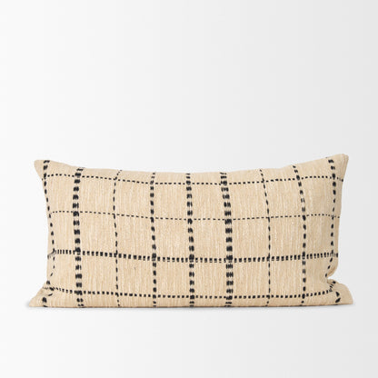 Jaela Beige and Black Striped Checkered Decorative Lumbar Pillow Cover