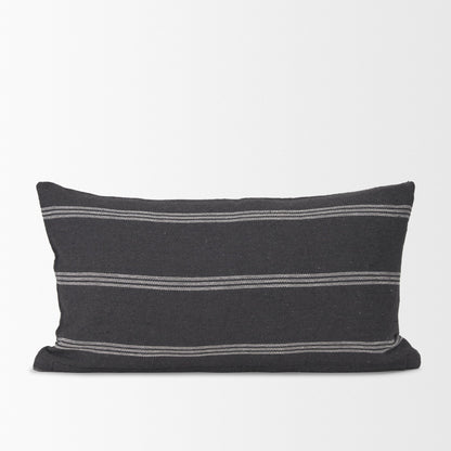 Jayme Gray and White Striped Cotton Decorative Lumbar Pillow Cover