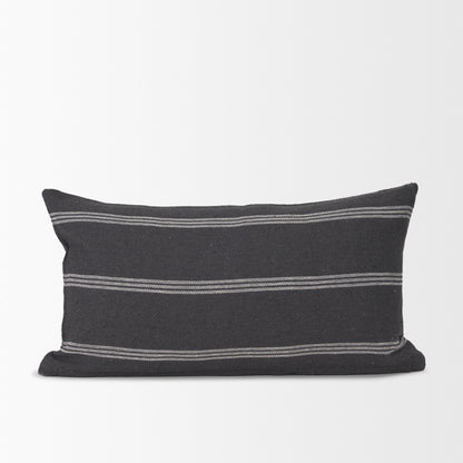 Jayme Gray and White Striped Cotton Decorative Lumbar Pillow Cover