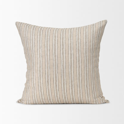Jaxon Beige and Black Striped Cotton-Linen Decorative Square Pillow Cover