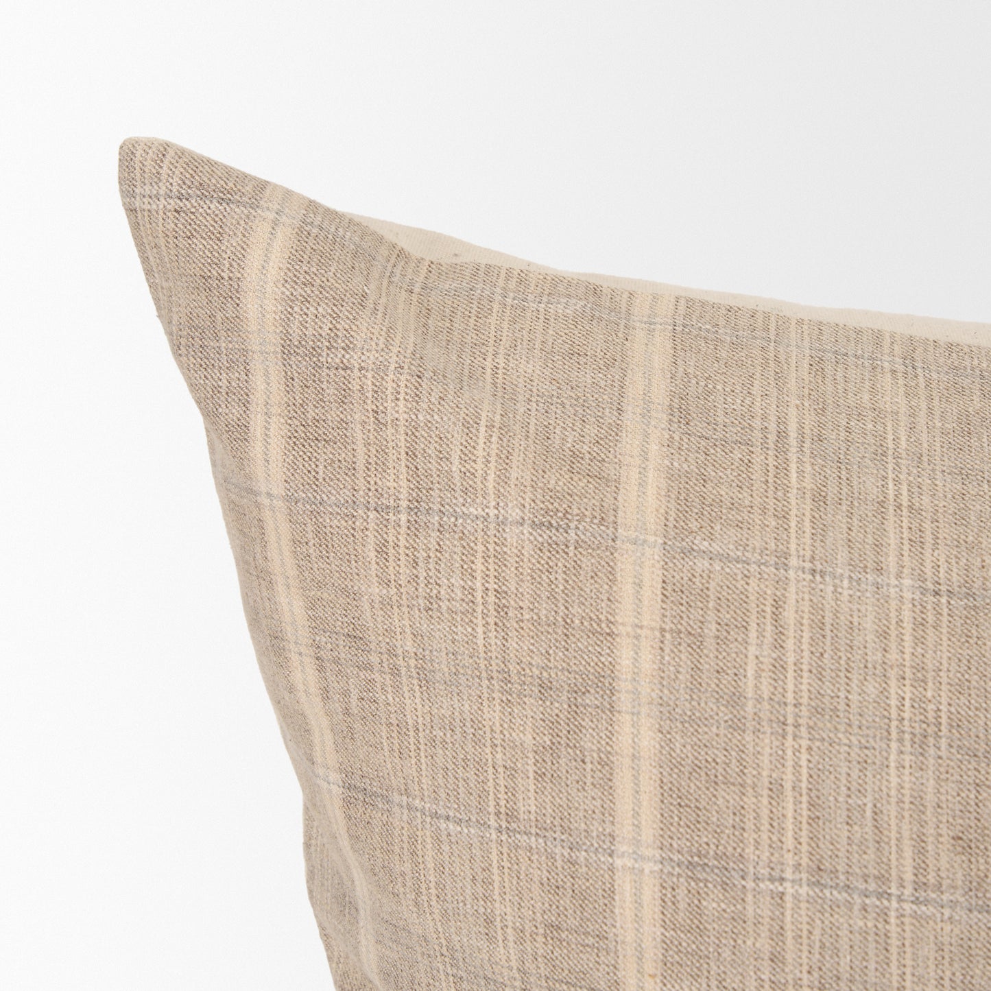 Jensen Beige and Gray Plaid Cotton-Linen Decorative Square Pillow Cover