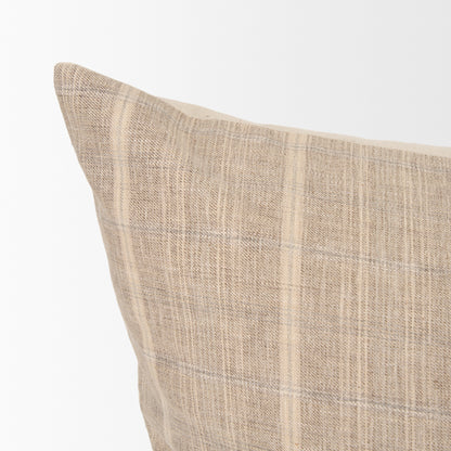 Jensen Beige and Gray Plaid Cotton-Linen Decorative Square Pillow Cover