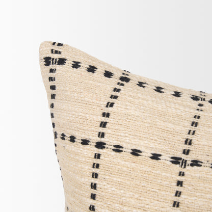 Jaela Beige and Black Striped Checkered Decorative Lumbar Pillow Cover