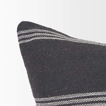 Jayme Gray and White Striped Cotton Decorative Lumbar Pillow Cover