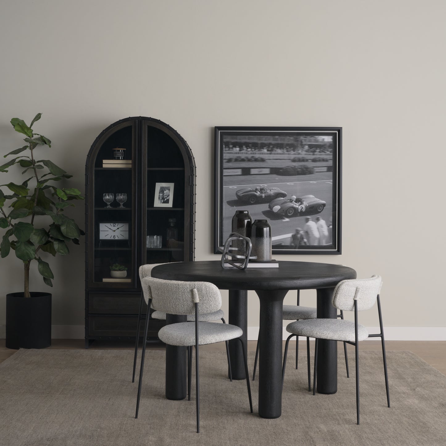 Soma Textured Black Mango Wood Round Dining Table