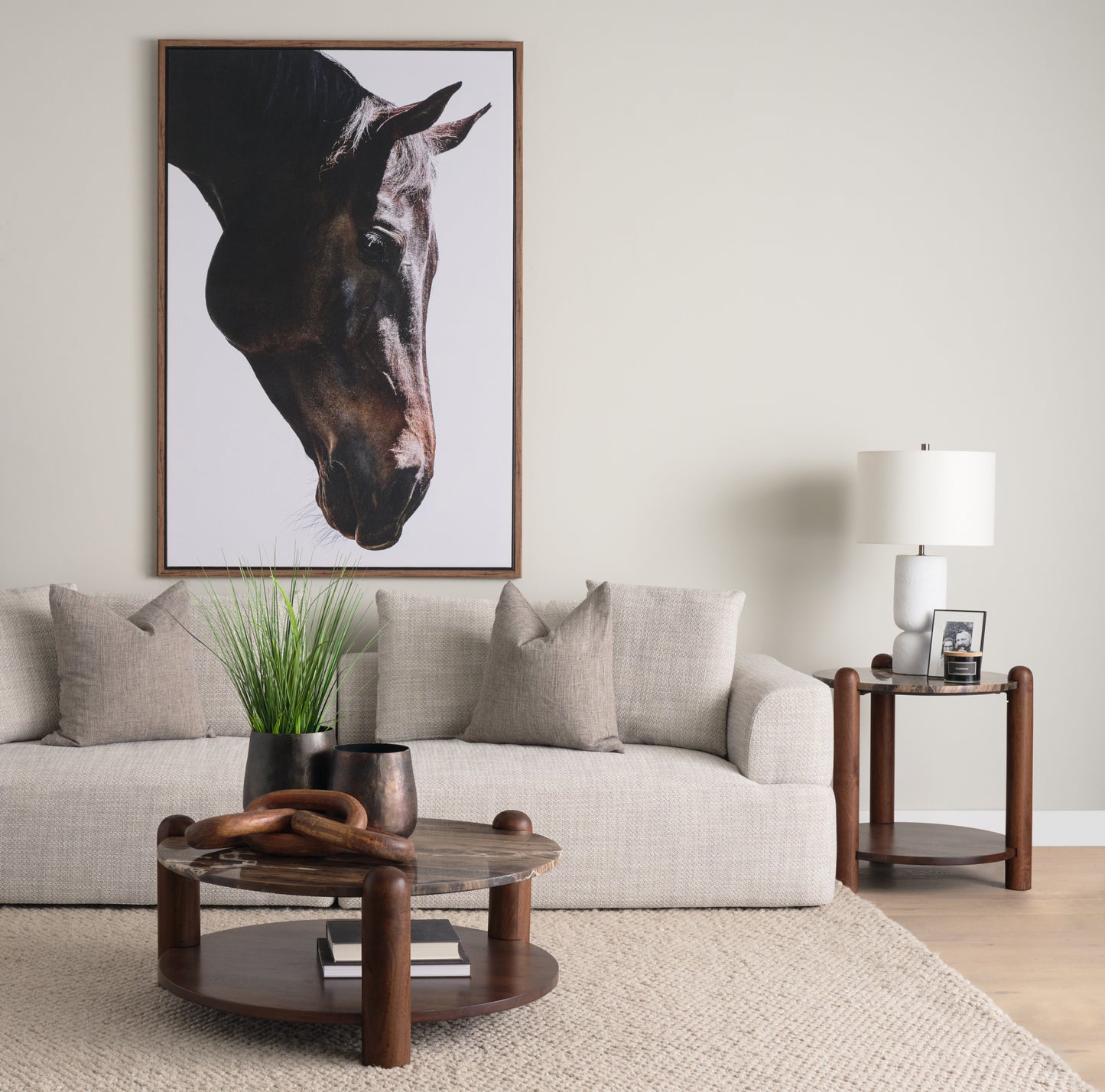 Jovia Brown Mango Wood W/ Cappuccino Marble Round Side Table