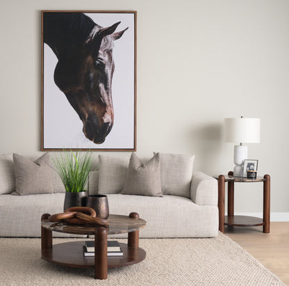 Jovia Brown Mango Wood W/ Cappuccino Marble Round Side Table