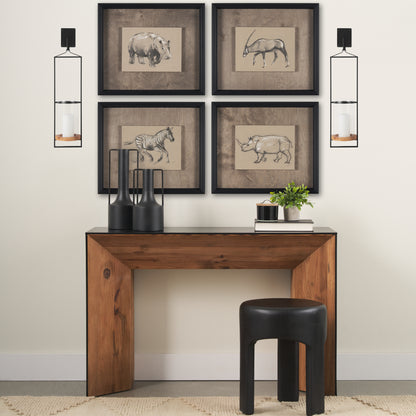 Avram 5.9L x 7.1W x 24.0H Black Metal Frame and Wood Hanging Candle Holder