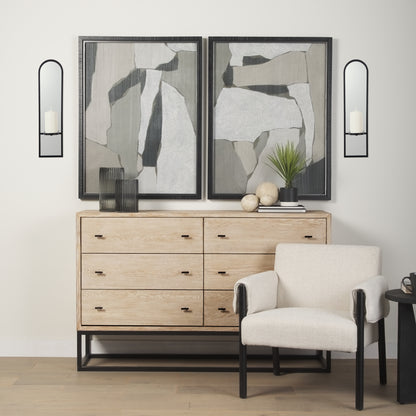 Evianna 7L x 7W x 25H Mirrored W/Black Metal Frame Wall Candle Holder