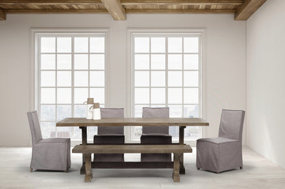 Elbert I Grey Fabric Slip-Cover Brown Wooden Base Dining Chair