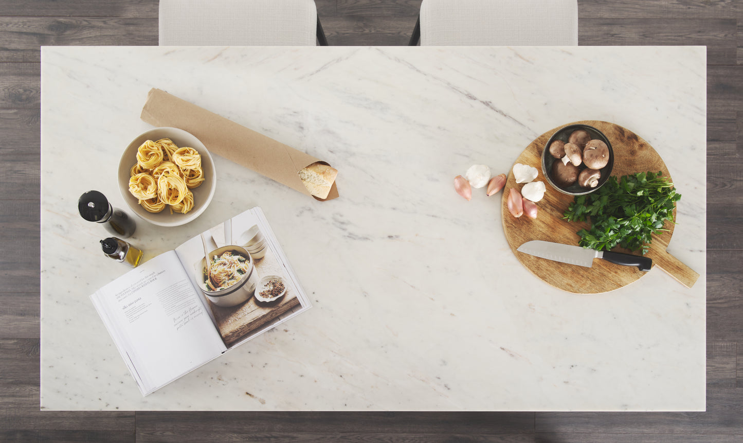 Fieri Solid Iron Black Body White Marble Top Four Drawer Kitchen Island