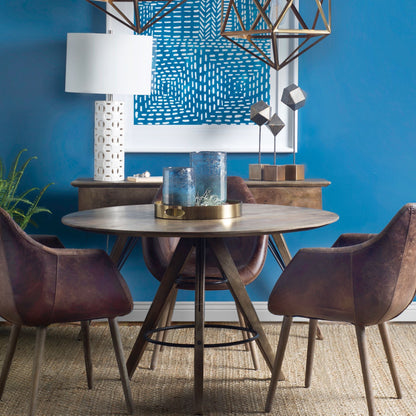 Caspian II Short Blue Glass Antiqued Brass Bottom Vase