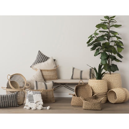 Sivannah 19.7L x 19.7W x 23.6H (Set of 3) Light Brown and Medium Brown Striped Seagrass Round Basket