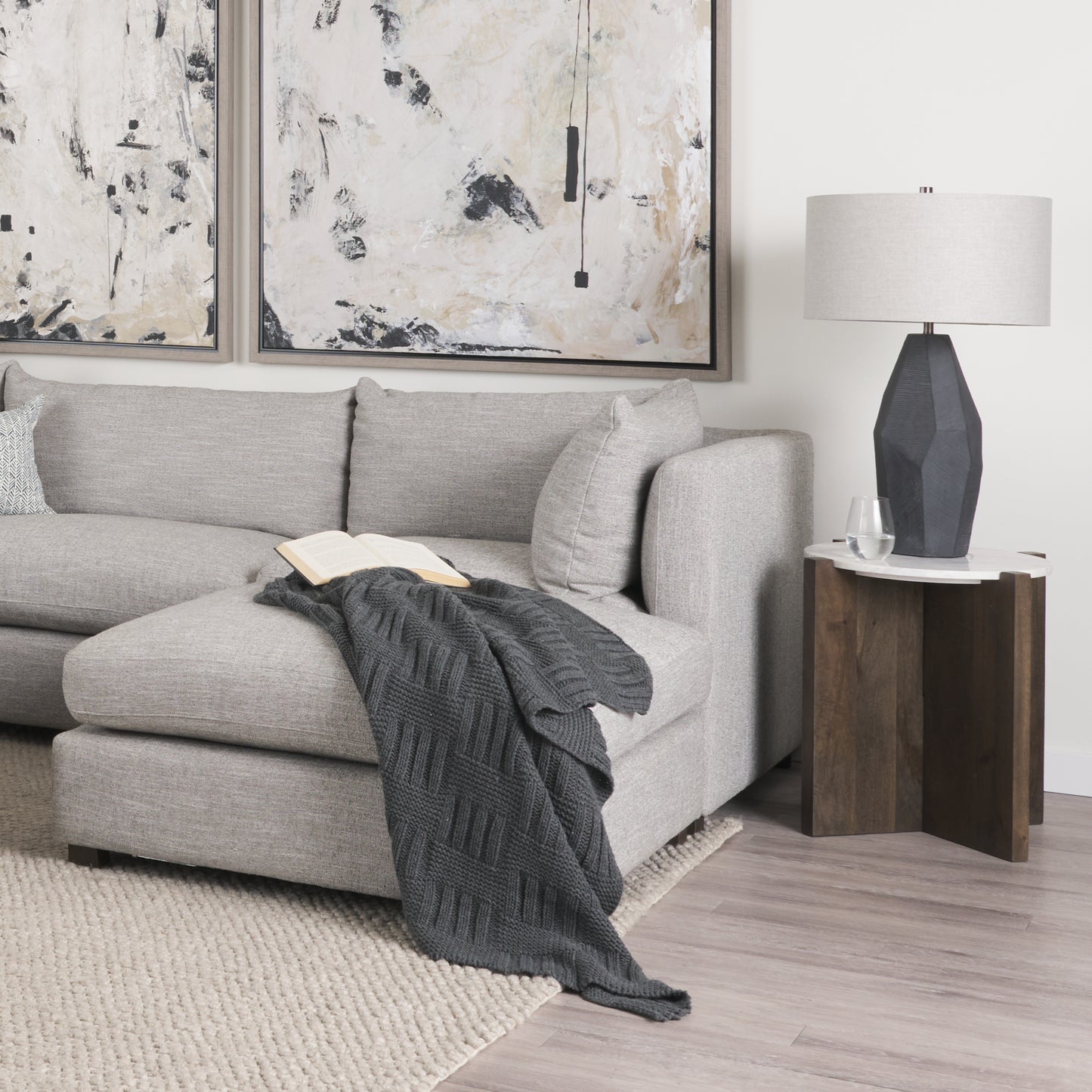 Bianca Dark Brown Wood w/ Marble Round Accent Table