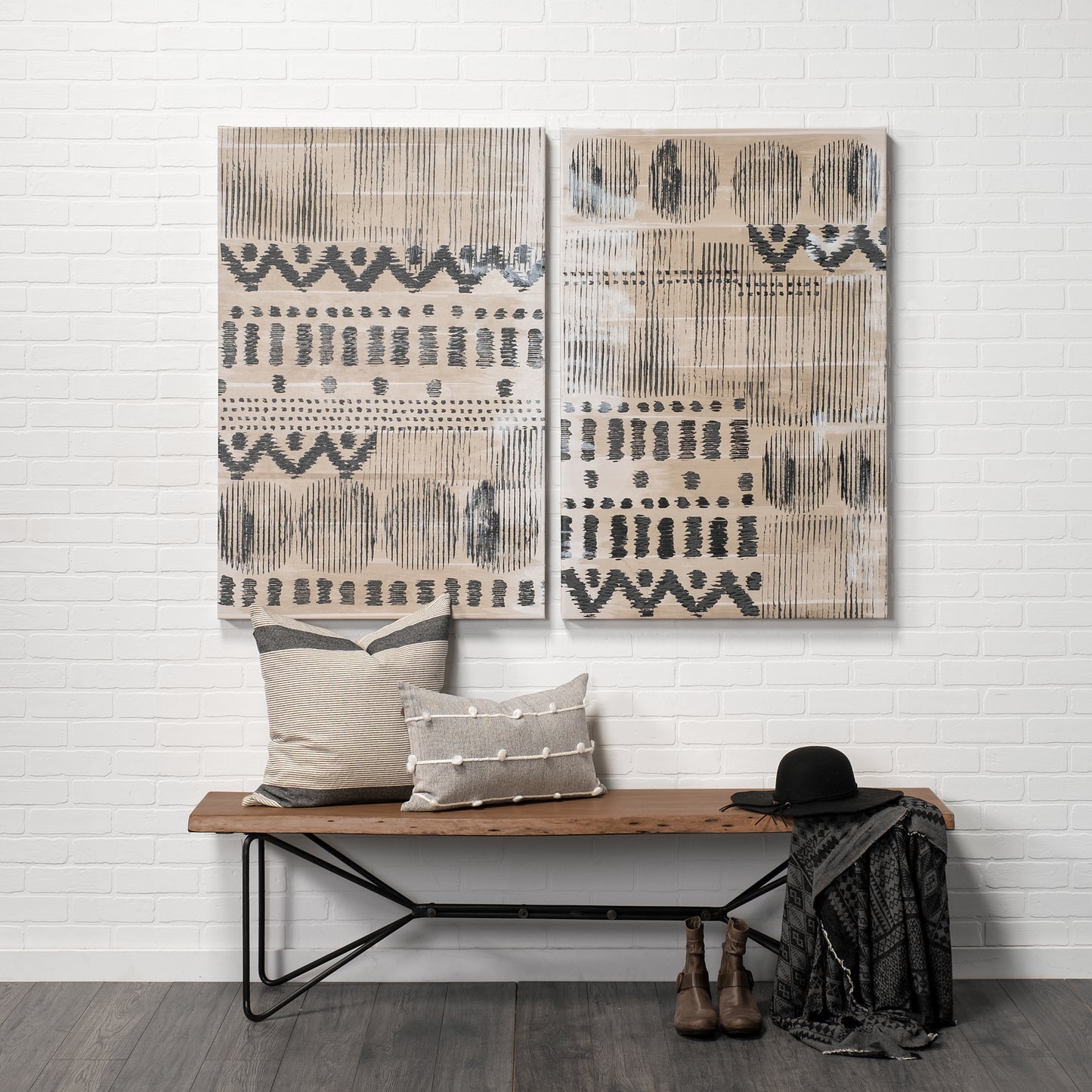 Papillion III 66x18 Natural Solid Wood and Iron Dining Bench