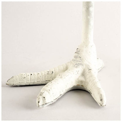 Daffy I Short White Cast Iron Chicken Foot Table Candle Holder