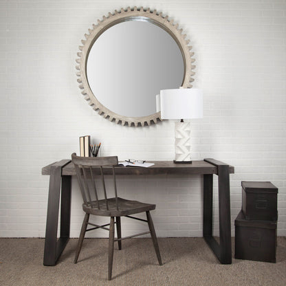 Cog Mirror 44" Round Gray Wood Frame Mirror