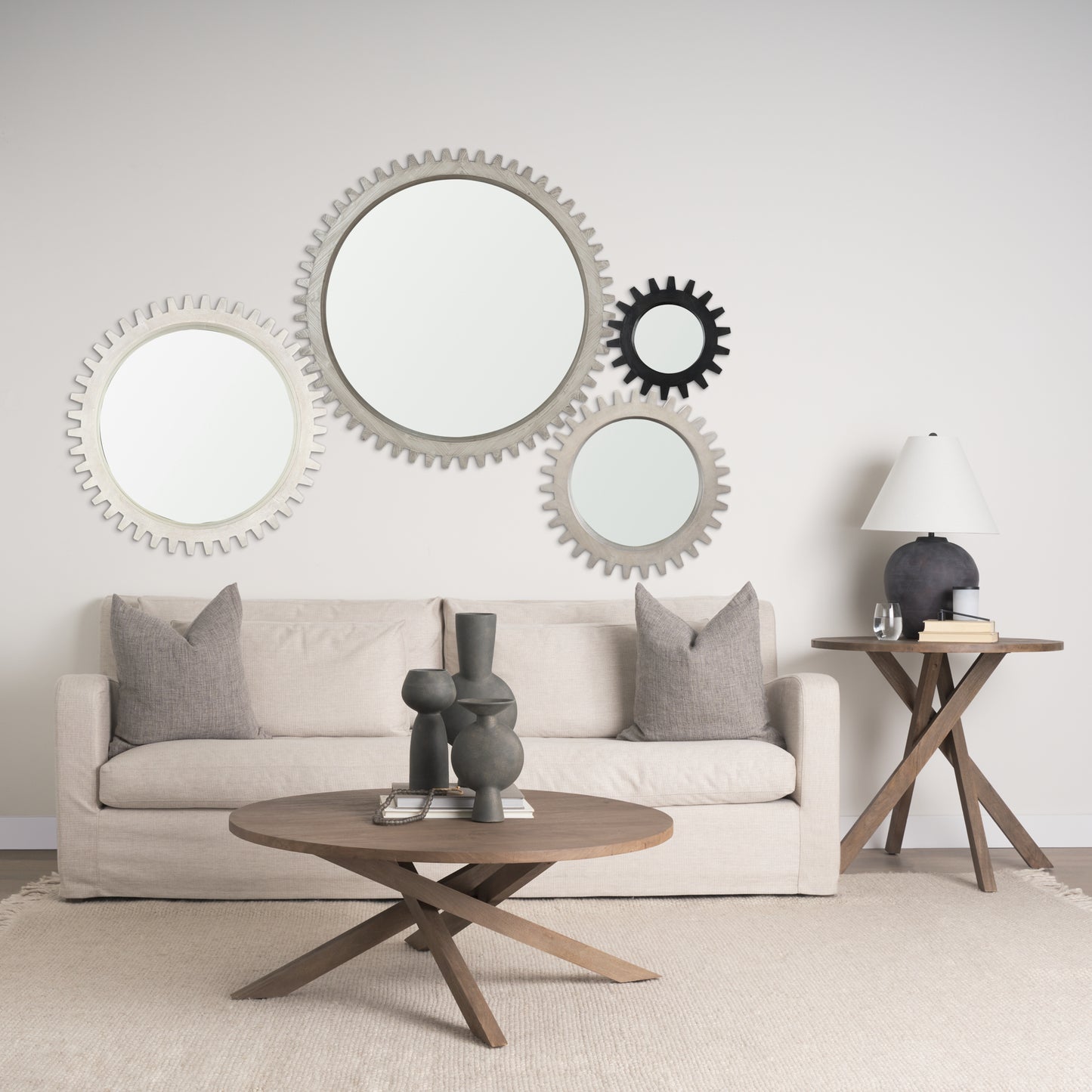 Cog Mirror 44" Round Gray Wood Frame Mirror