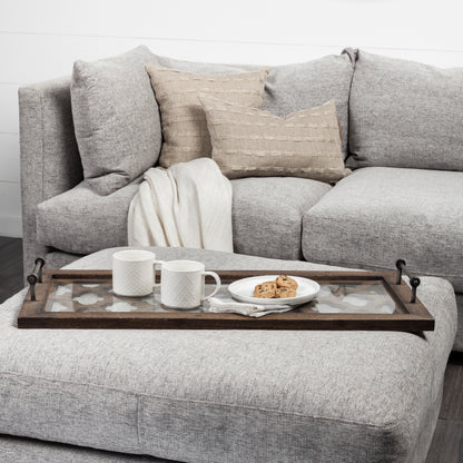 Stotonic 35L x 16W Brown Wood W Glass Top Rectangular Serving Tray