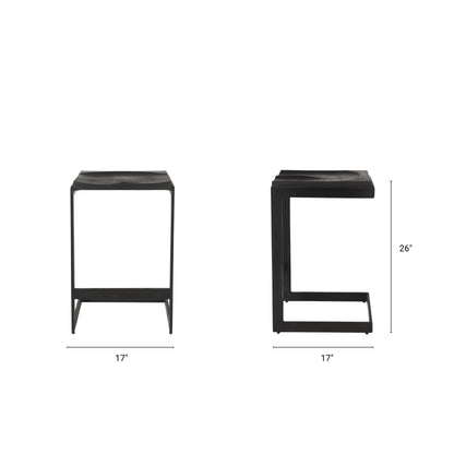 Kiran 17L x 17W x 26H Black Wood W/ Black Metal Base C-Shape Counter Stool