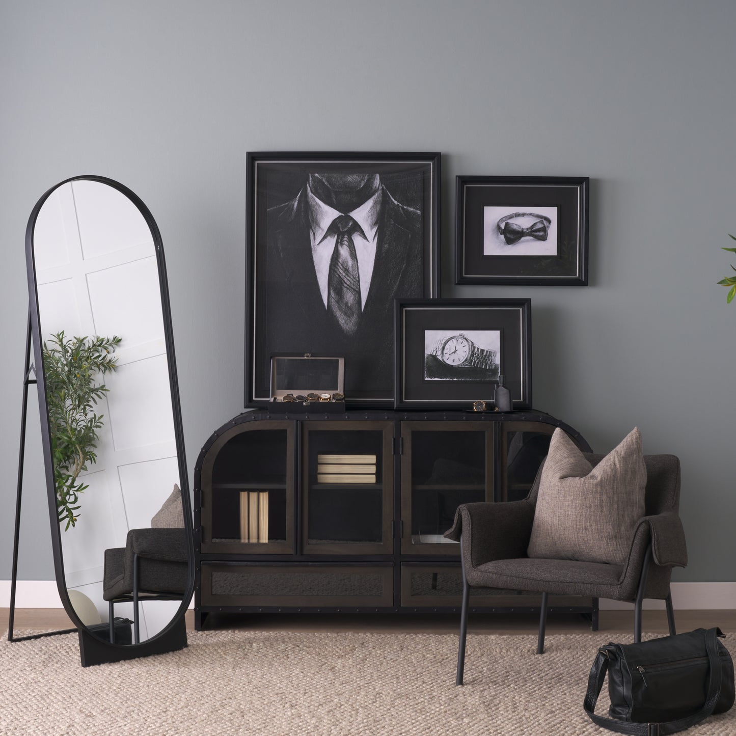 Tillie Oblong Matte Black Metal Standing Floor Mirror