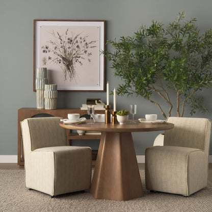 Damon Fully Upholstered Cream-Toned Fabric Dining Chair on Casters
