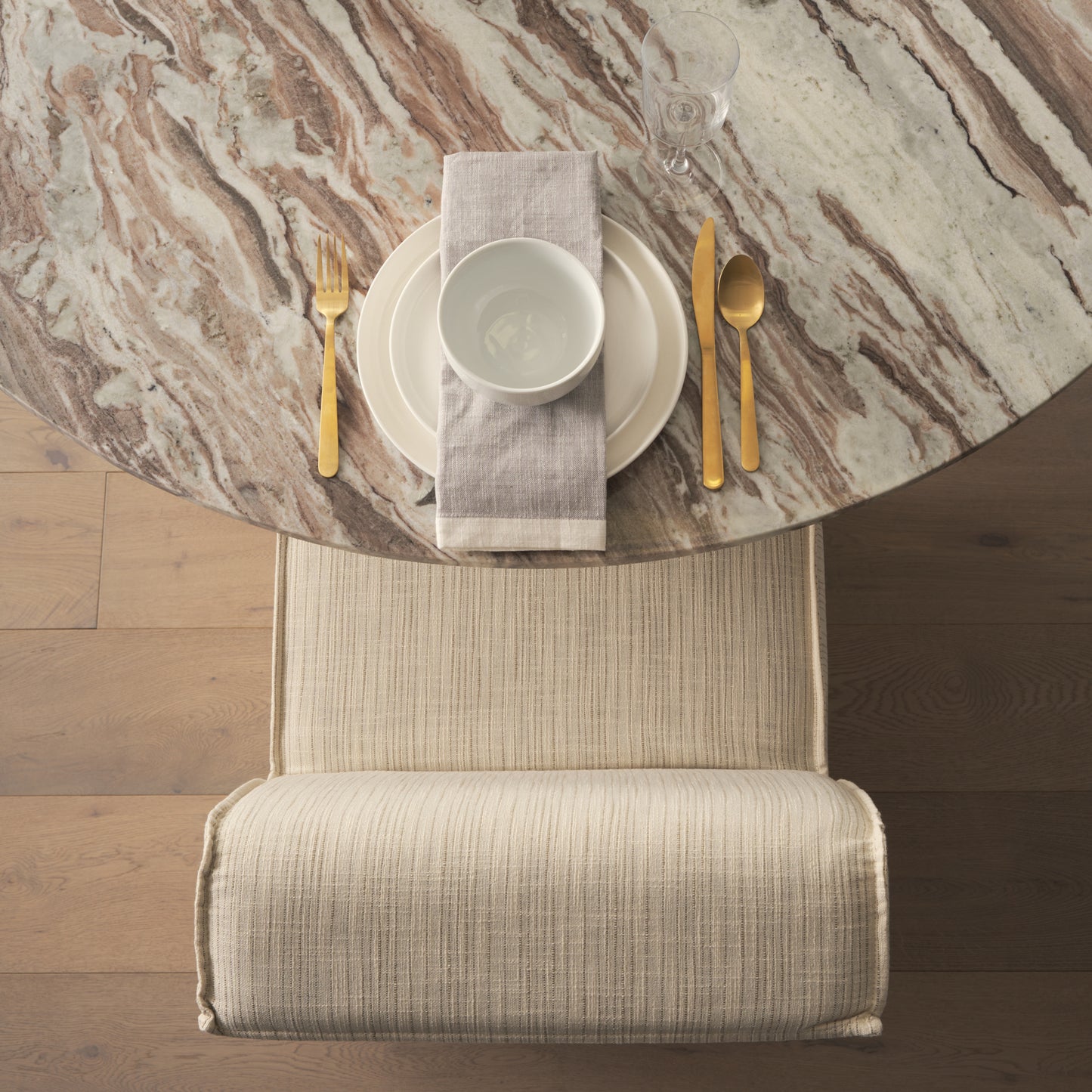Damon Fully Upholstered Cream-Toned Fabric Dining Chair on Casters