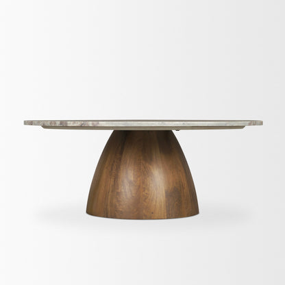 Allyson Round Brown Pedestal w/ Pink Marble Top Coffee Table