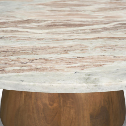 Allyson Round Brown Pedestal w/ Pink Marble Top Coffee Table