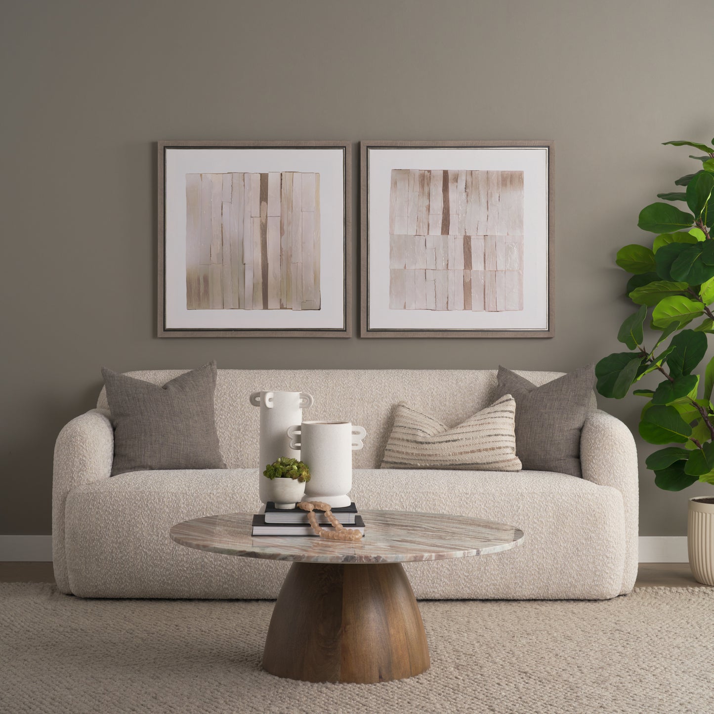 Allyson Round Brown Pedestal w/ Pink Marble Top Coffee Table